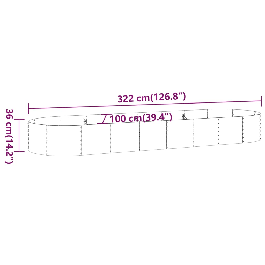 Canteiro elevado jardim 322x100x36 aço galvanizado prateado