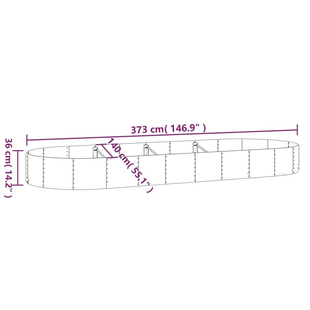 Canteiro elevado jardim 373x140x36 aço galvanizado prateado