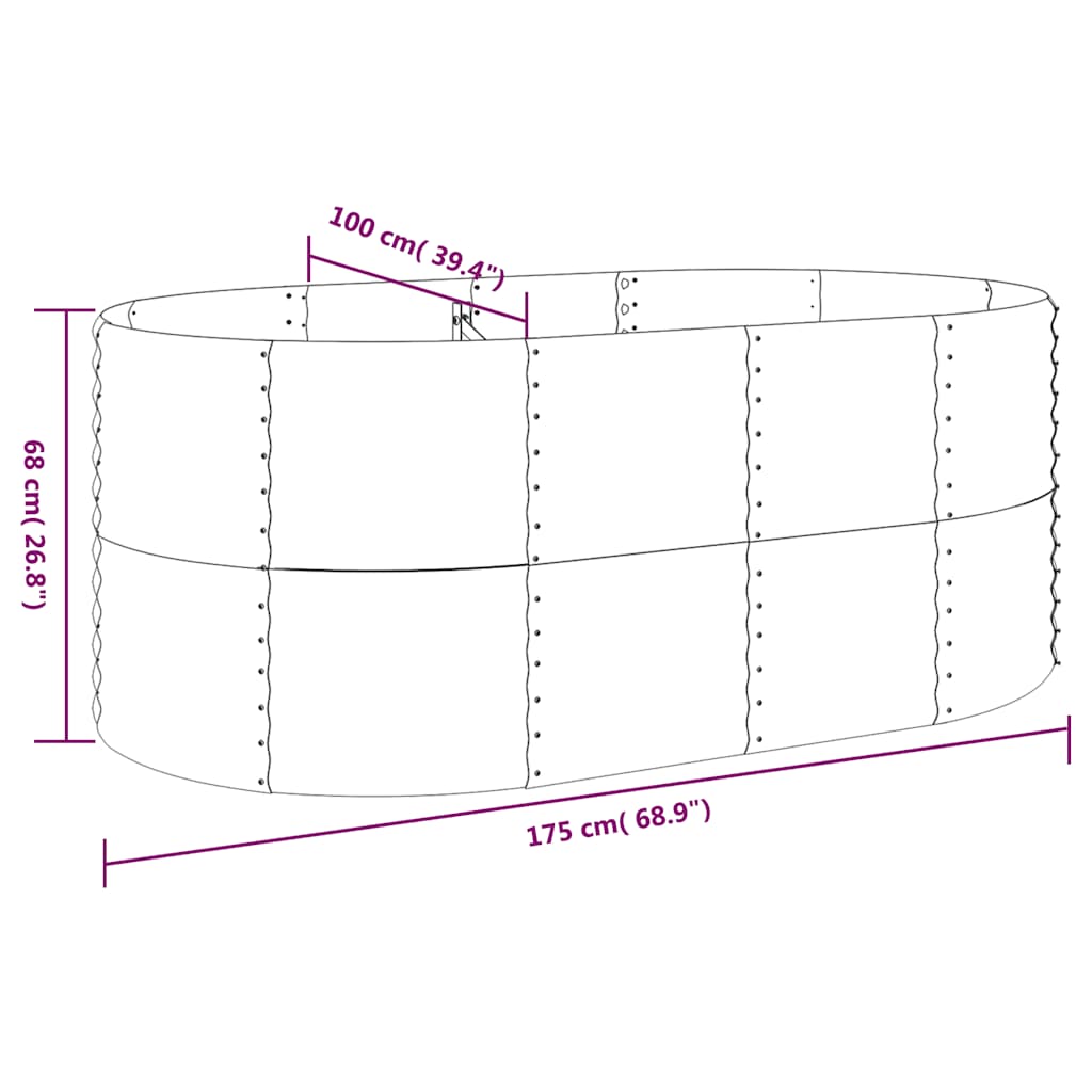 Canteiro elevado jardim 175x100x68 aço galvanizado antracite