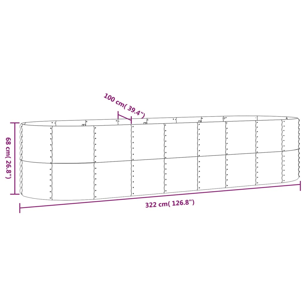 Canteiro elevado jardim 322x100x68 aço galvanizado prateado