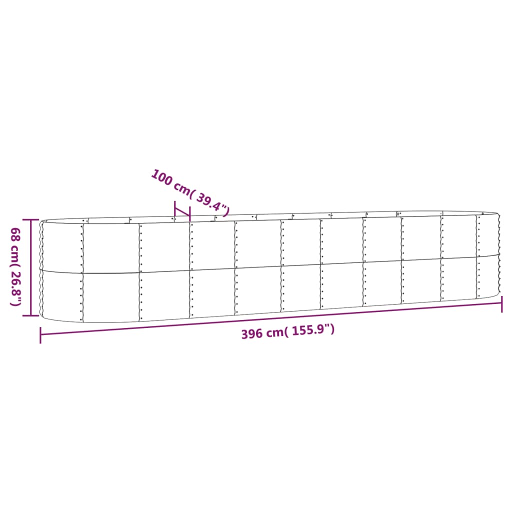 Canteiro elevado jardim 396x100x68 aço galvanizado prateado