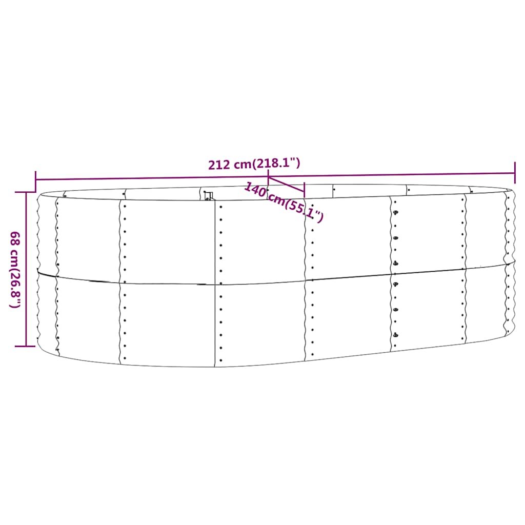 Canteiro elevado de jardim 212x140x68 cm, antracite, aço galvanizado