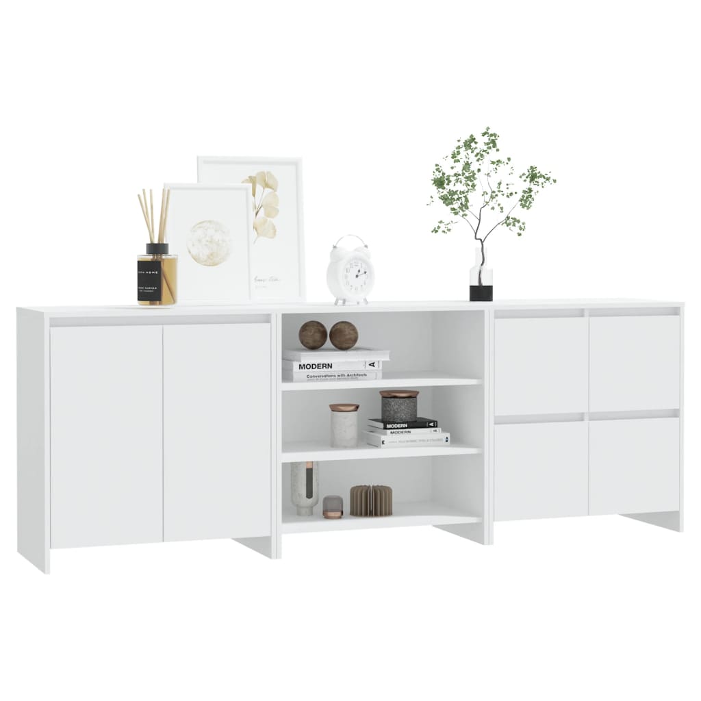 3 pcs aparador em madeira processada branco