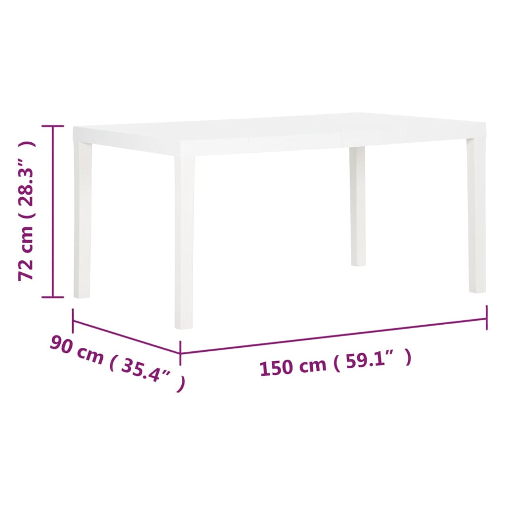 Mesa de jardim 150x90x72 cm PP branco