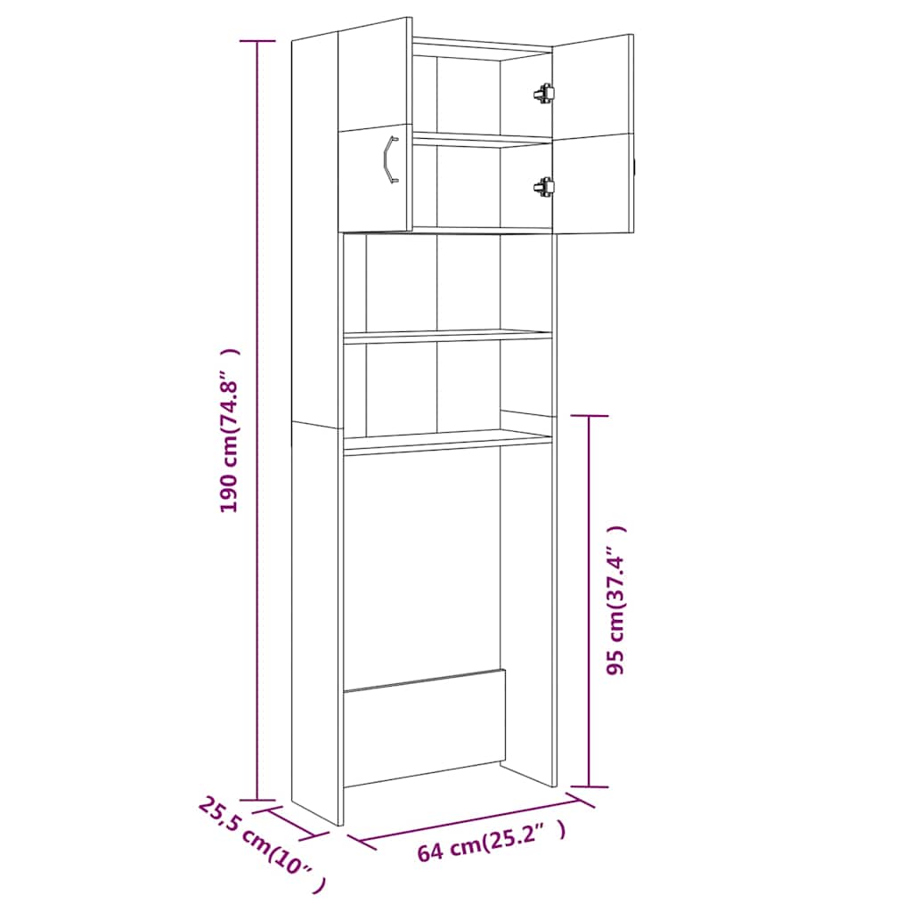 Armário máquina de lavar roupa 64x25,5x190 cm cinzento sonoma