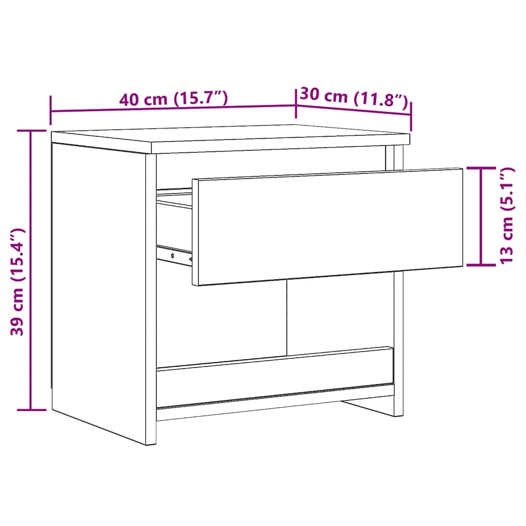 Mesa cabeceira 2pcs 40x30x39cm derivado madeira carvalho fumado