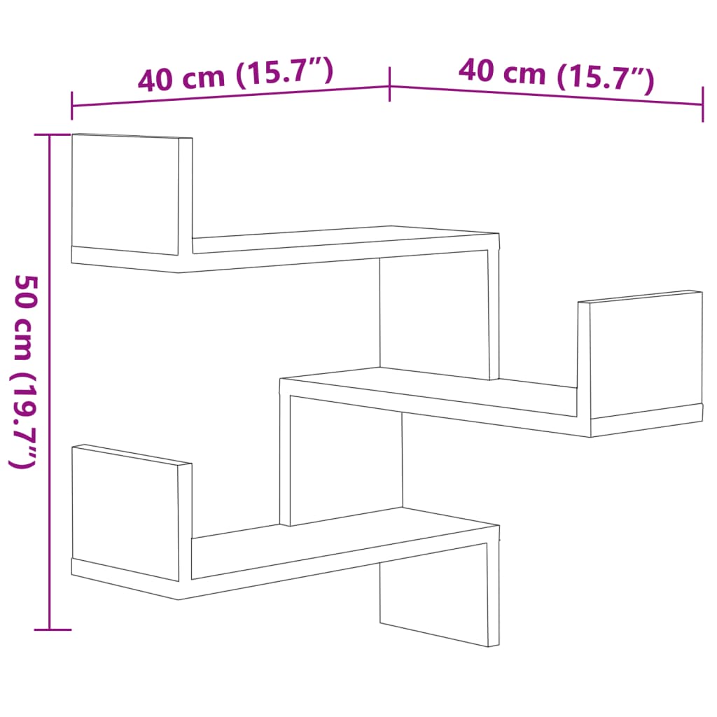 Estante canto 2pcs 40x40x50cm derivados madeira cinzento sonoma