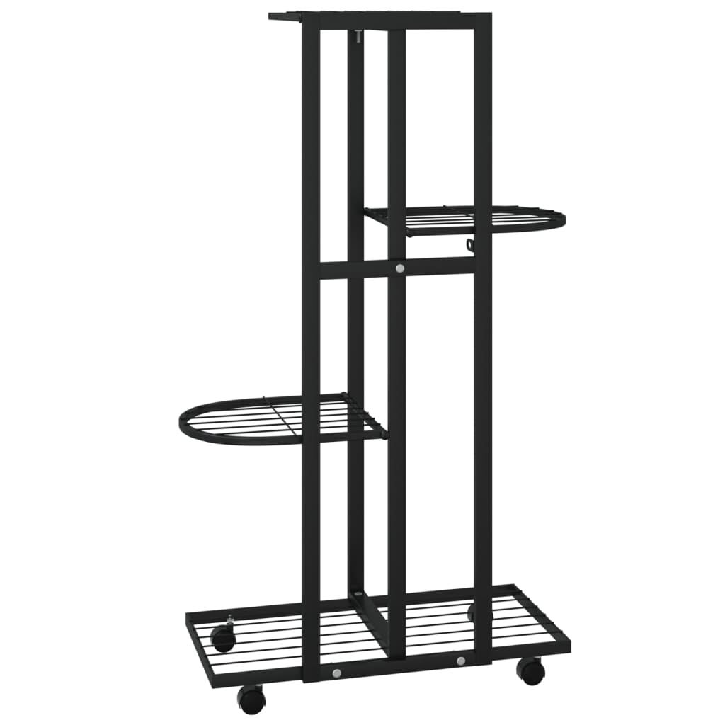 Suporte vasos c/ 4 prateleiras e rodas 44x23x80 cm ferro preto