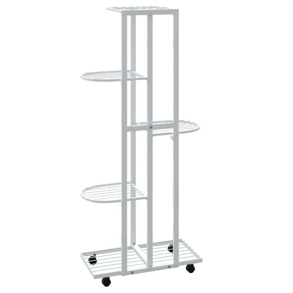 Suporte vasos c/ 5 prateleiras e rodas 44x23x100cm ferro branco