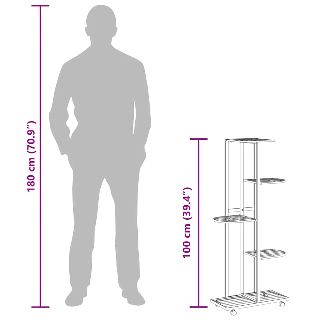 Suporte vasos c/ 5 prateleiras e rodas 44x23x100cm ferro branco