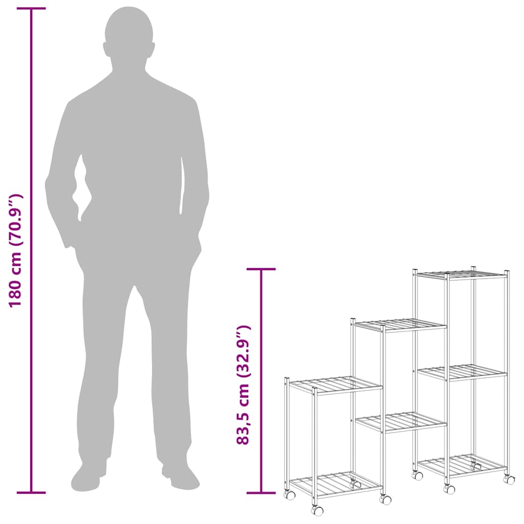Suporte de vasos c/ rodas 83x25x83,5 cm ferro preto