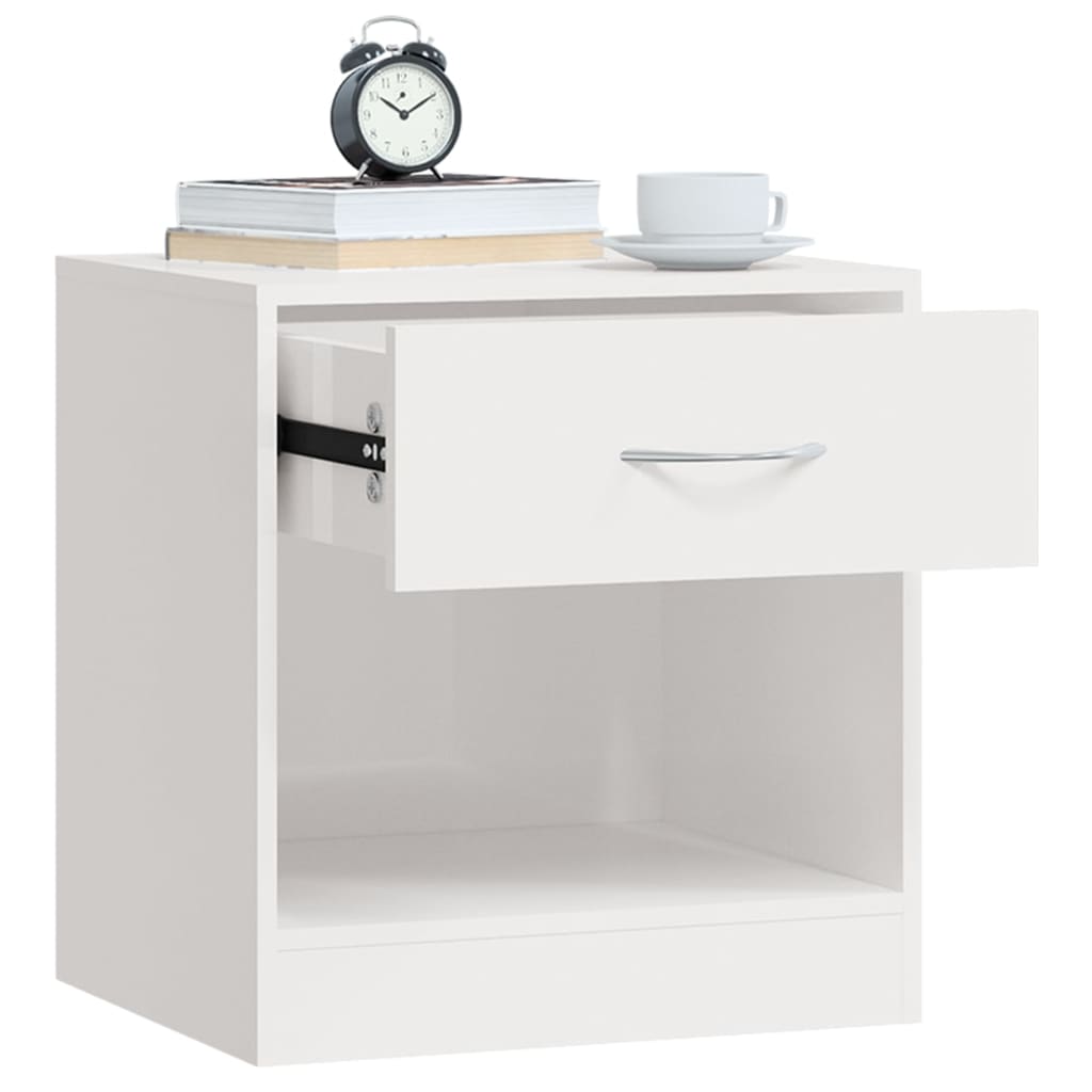 Mesas de cabeceira 2 pcs c/ gaveta branco brilhante