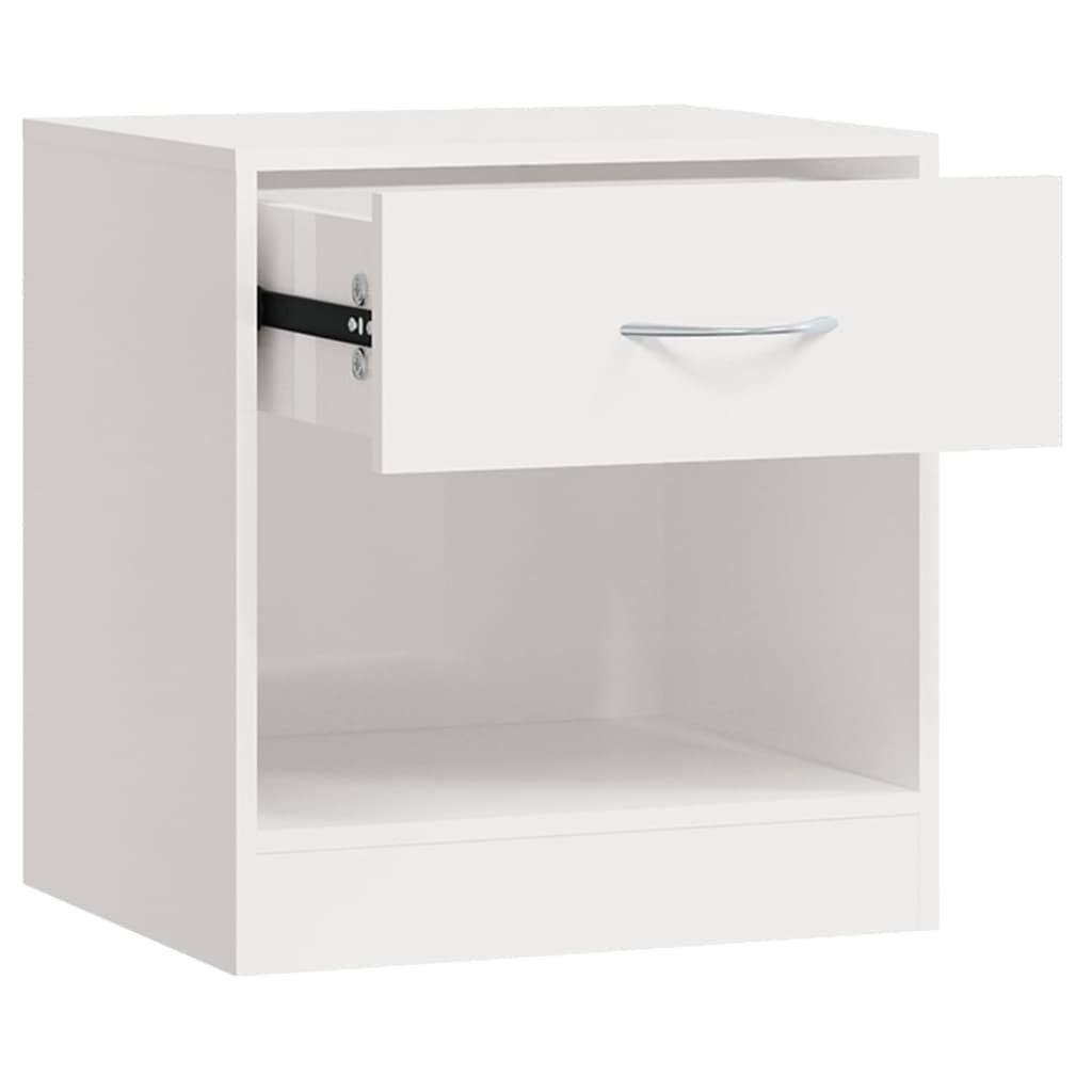 Mesas de cabeceira 2 pcs c/ gaveta branco brilhante