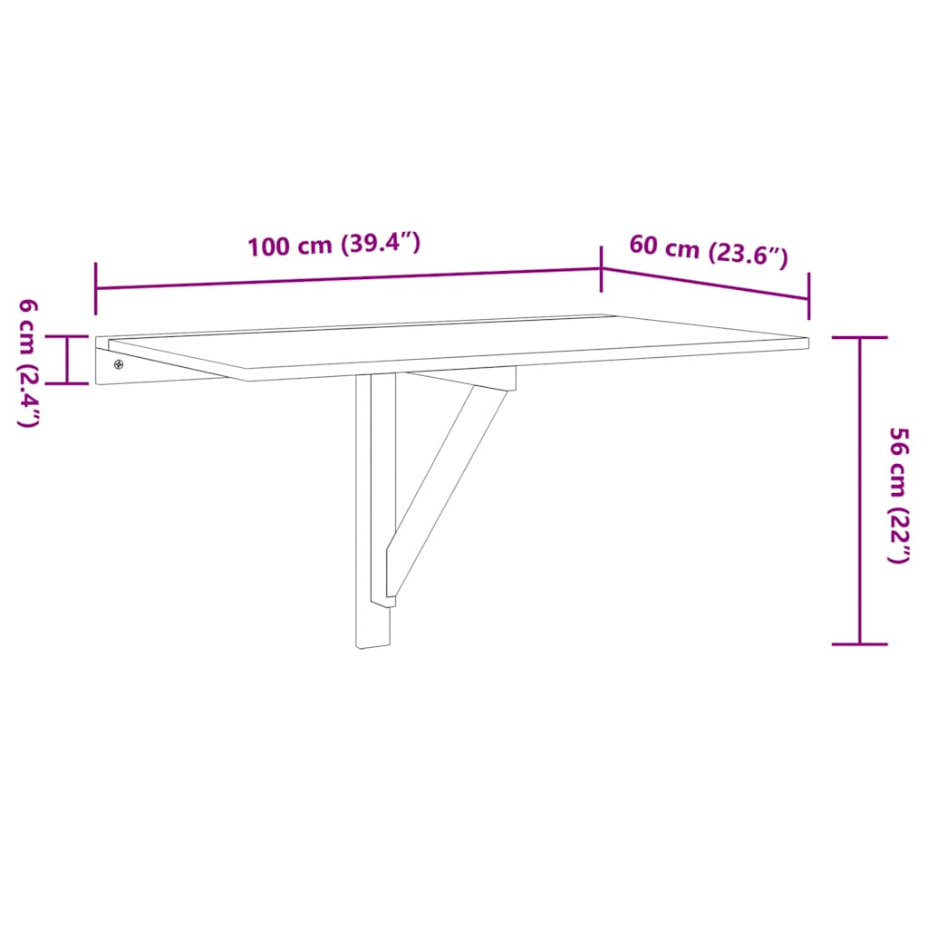 Mesa de parede dobrável 100x60x56 cm derivados de madeira preto