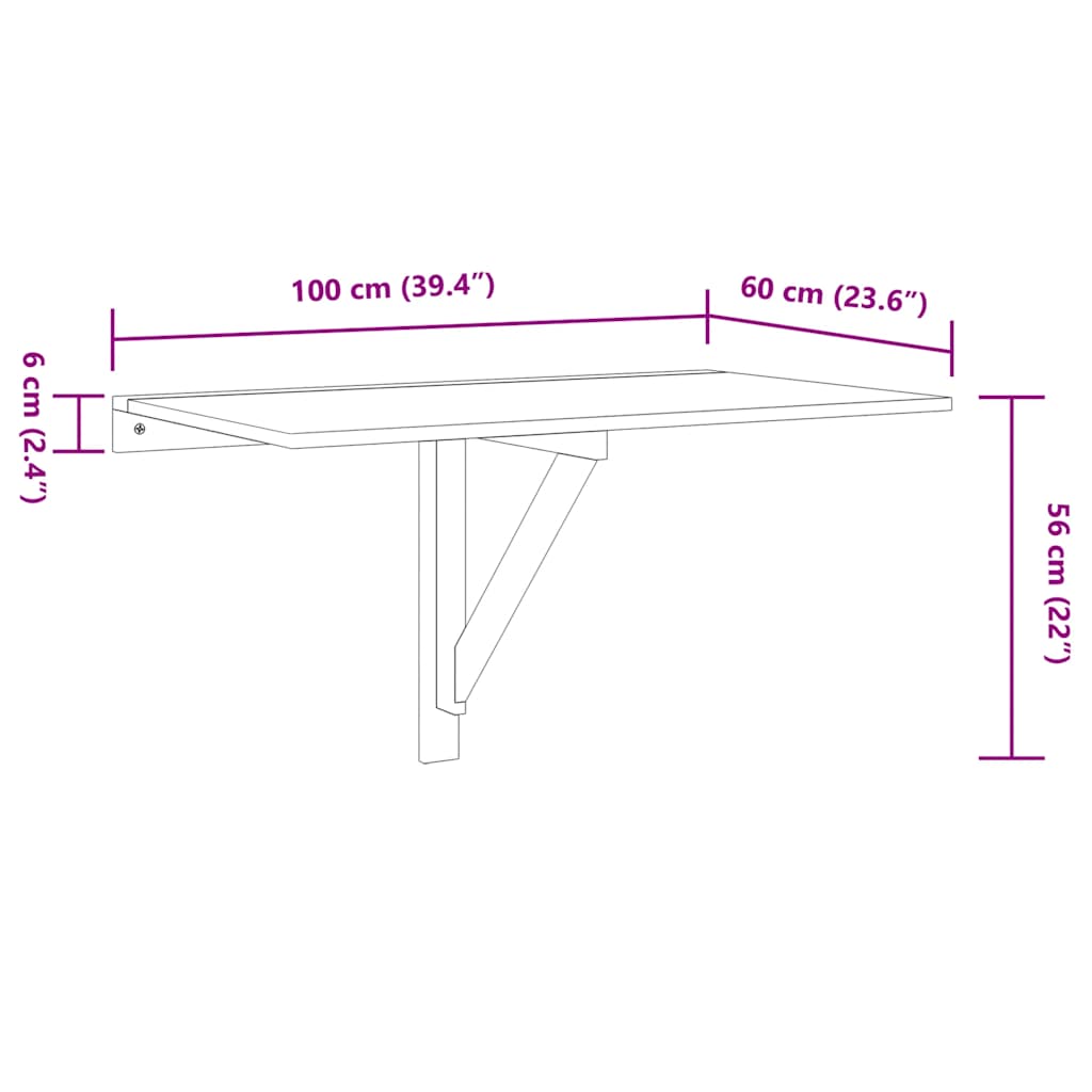 Mesa de parede dobrável derivados de madeira branco brilhante