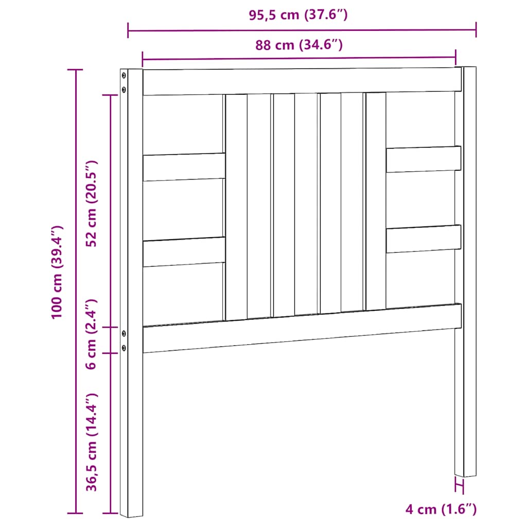 Cabeceira de cama 96x4x100 cm pinho maciço preto