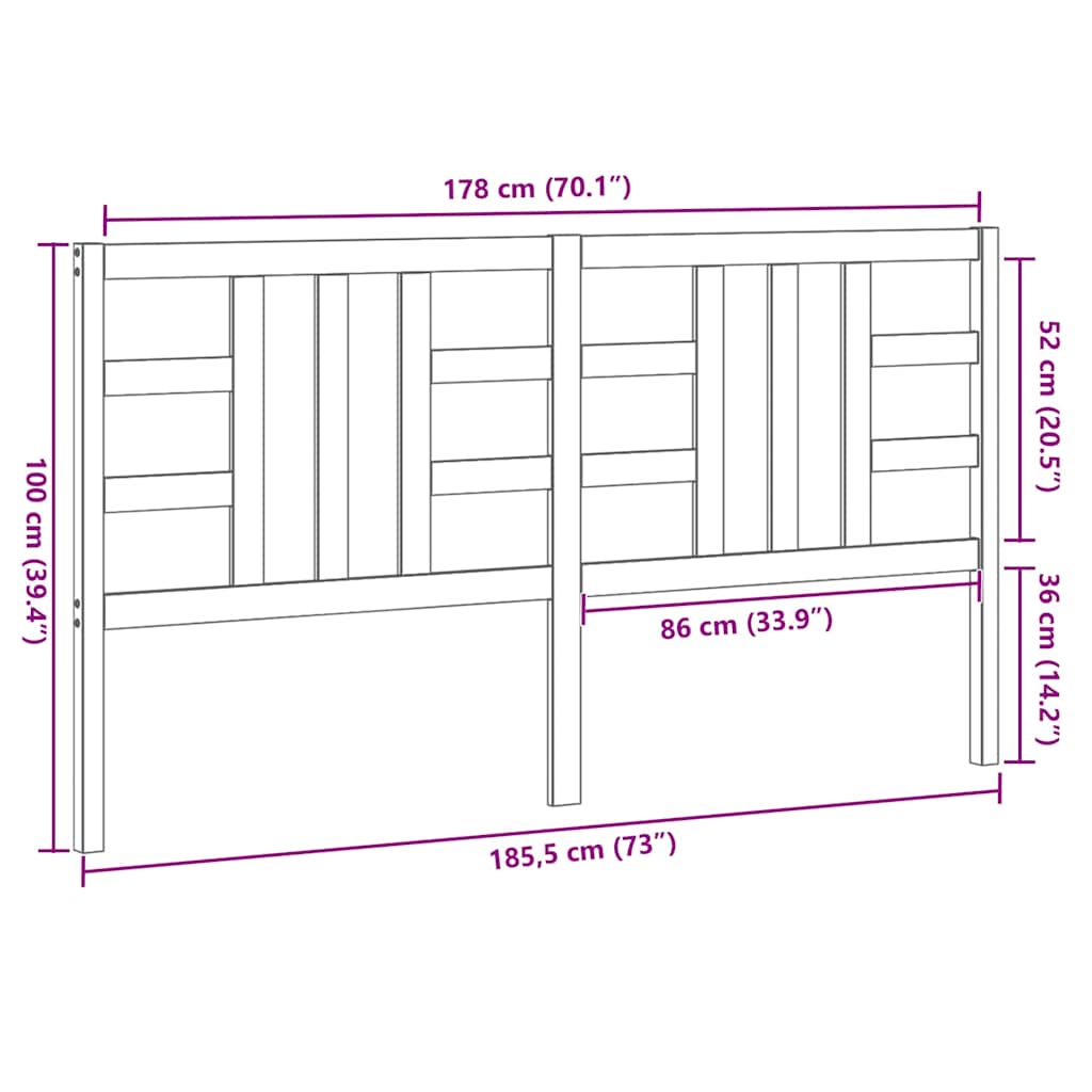 Cabeceira de cama 186x4x100 cm pinho maciço cinzento