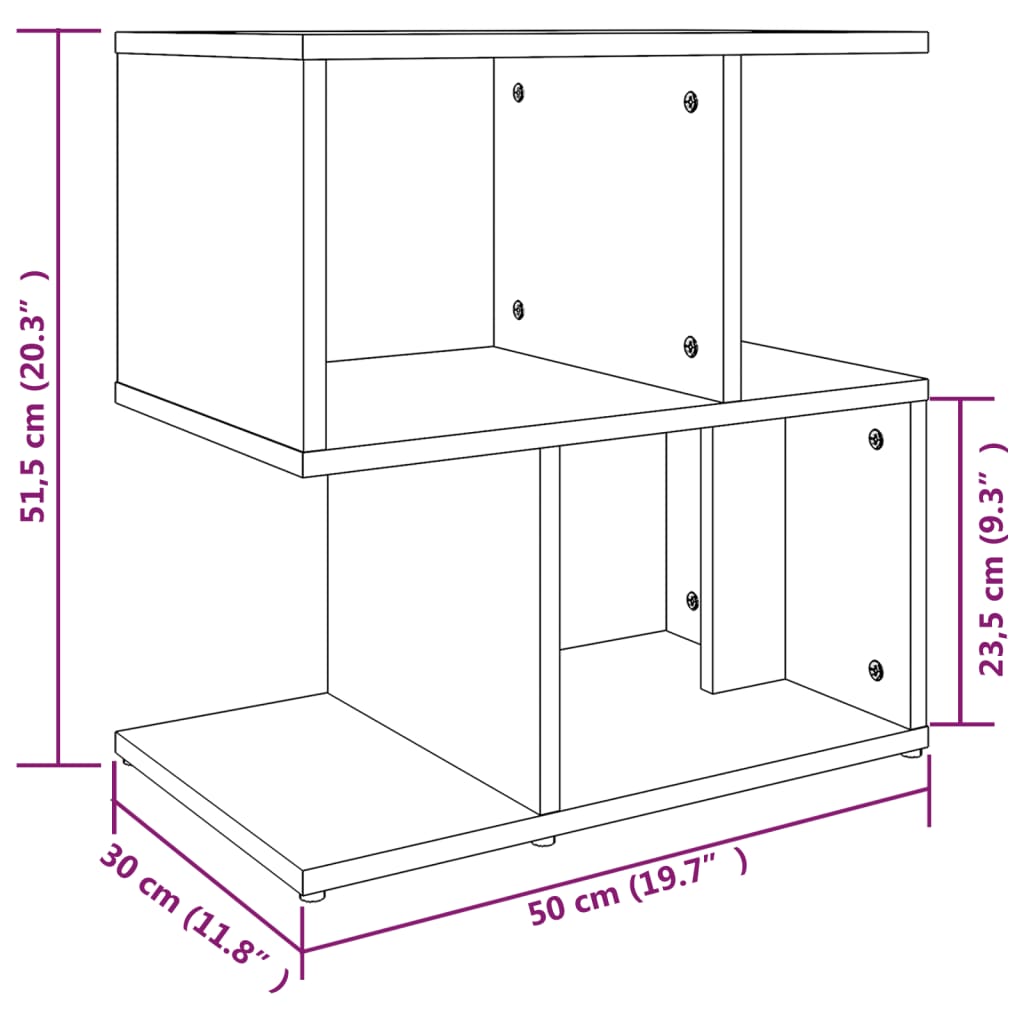 Mesa cabeceira 50x30x51,5 cm derivados madeira cinzento sonoma