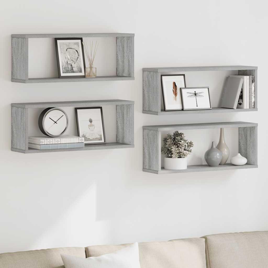 Prateleiras parede 4 pcs madeira processada 60x15x23 cm cinza