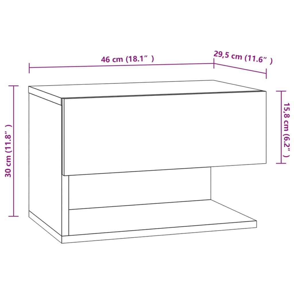 Mesa de cabeceira montagem na parede carvalho fumado