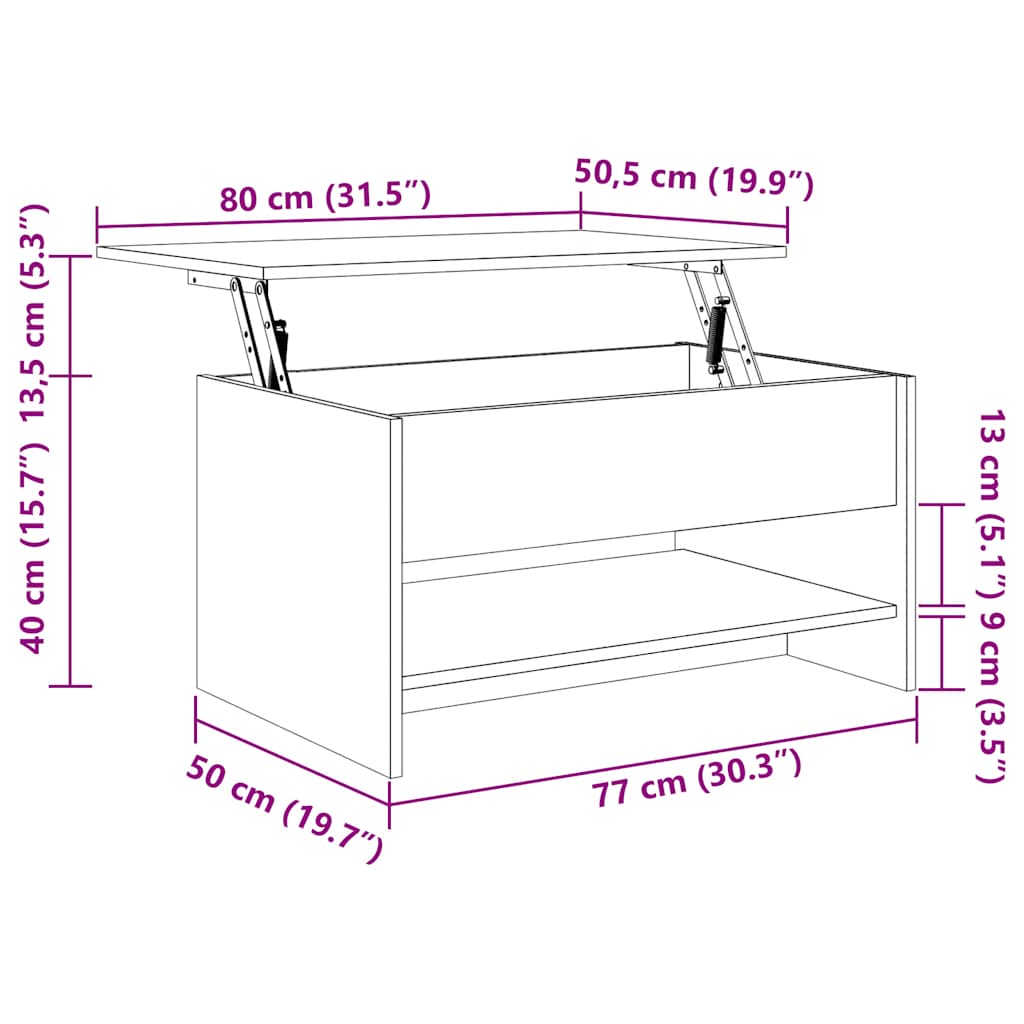Mesa de centro 80x50x40cm derivados de madeira cinzento cimento