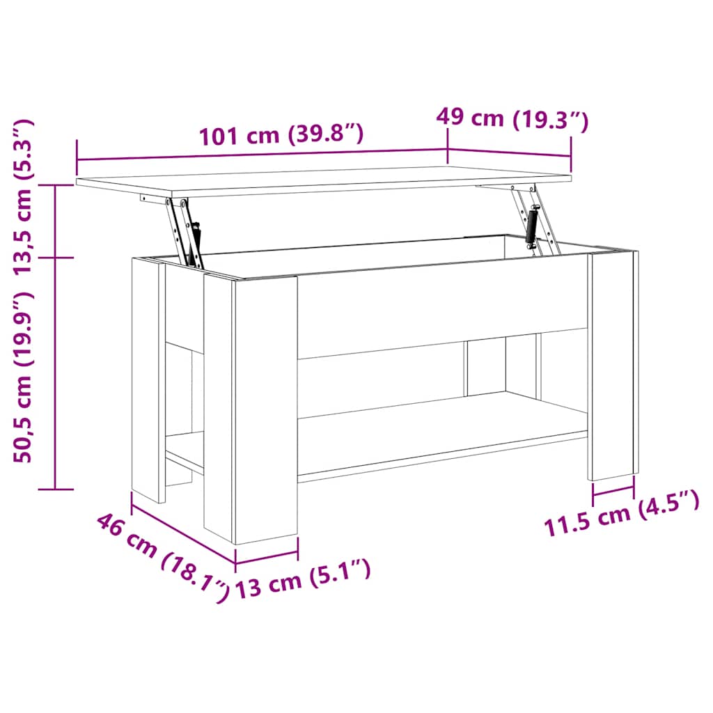 Mesa de centro 101x49x52 cm madeira processada branco