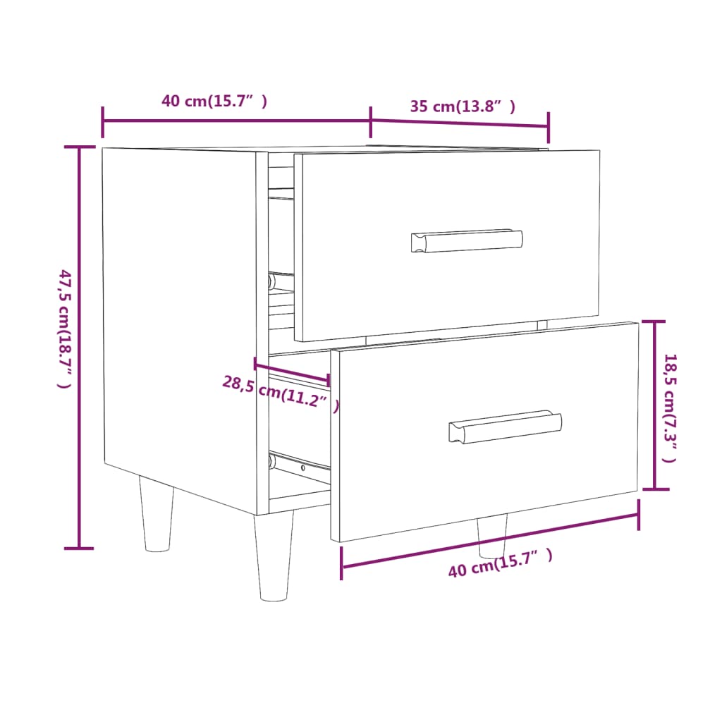 Mesas de cabeceira 2 pcs 40x35x47,5 cm cinzento cimento