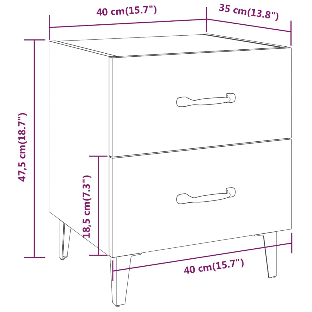 Mesa de cabeceira 40x35x47,5 cm cor cinzento sonoma