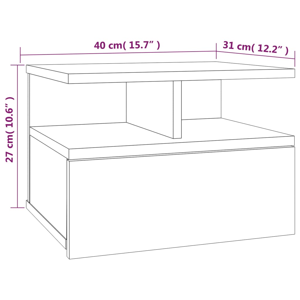 Mesa cabeceira suspensa 2 pcs derivados de madeira cinza sonoma