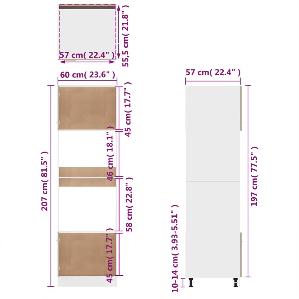 Armário micro-ondas “Lyon” 60x57x207 cm cinza sonoma