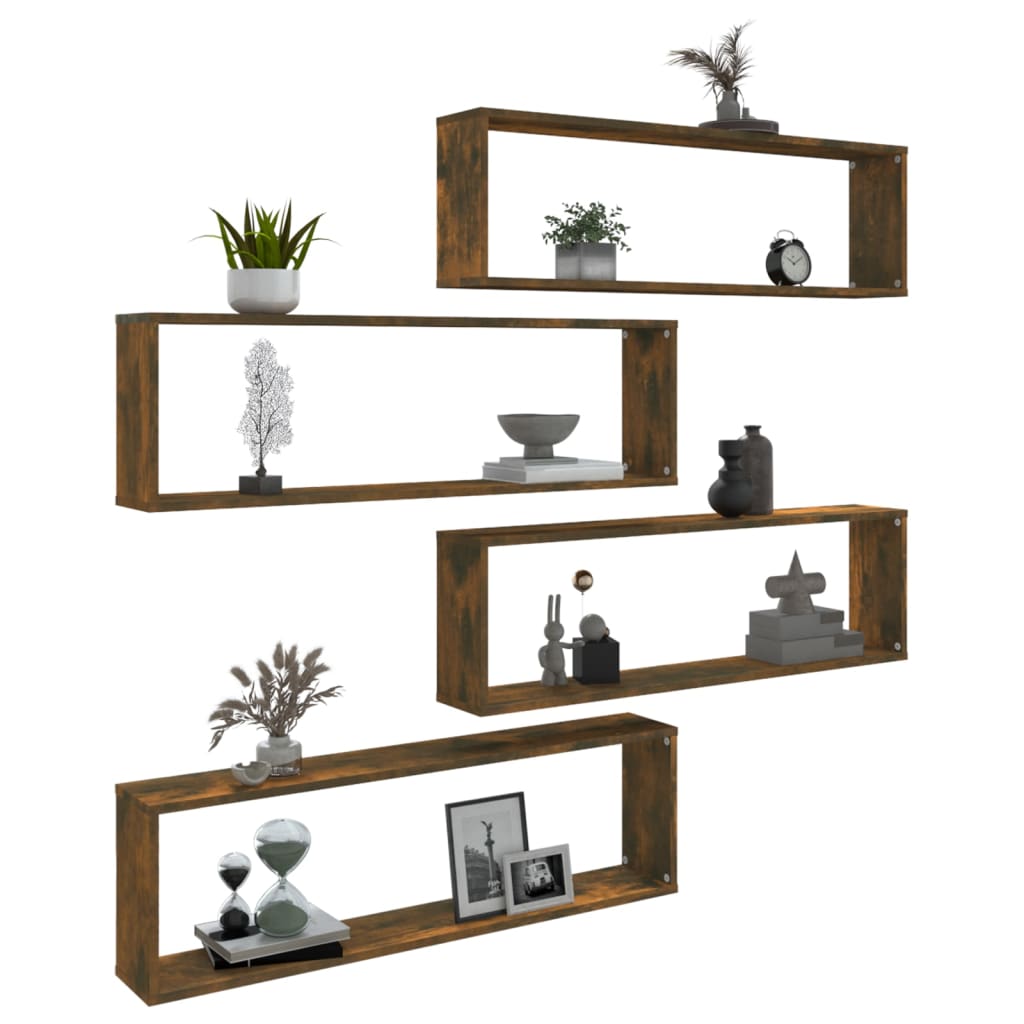 Prateleiras cubo 4 pcs 100x15x30 deriv. madeira carvalho fumado