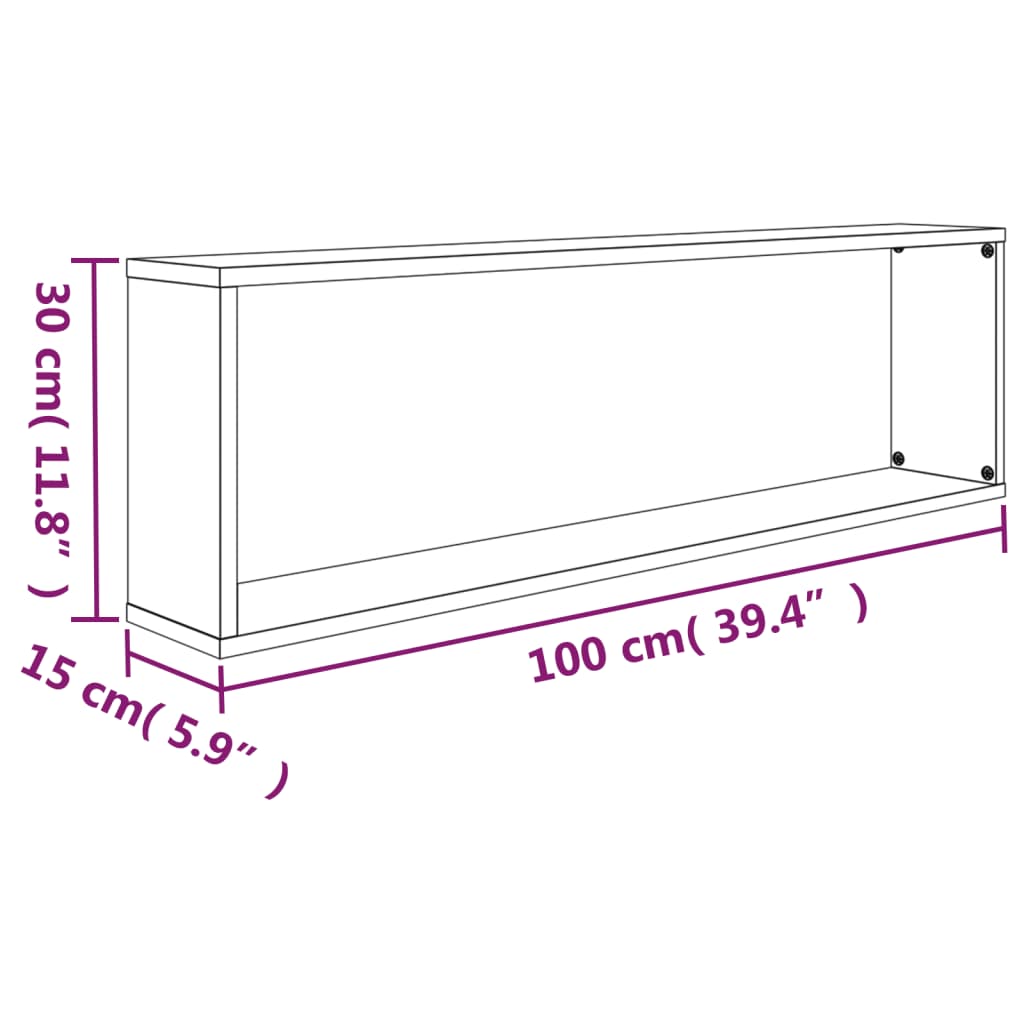 Prateleiras cubo 2 pcs 100x15x30 cm deriv. madeira cinza sonoma