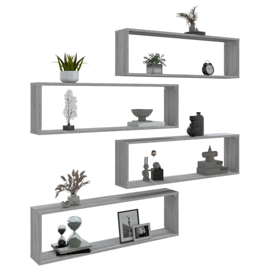 Prateleiras cubo 4 pcs 100x15x30 cm deriv. madeira cinza sonoma