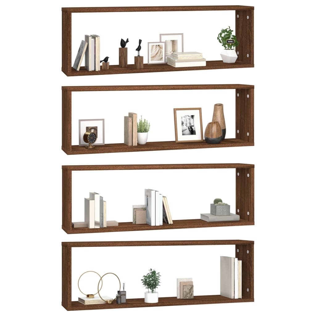 Prateleiras em cubo 4pcs derivados de madeira carvalho castanho