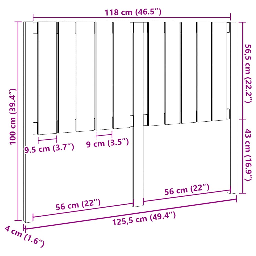 Cabeceira de cama 125,5x4x100 cm pinho maciço cinzento