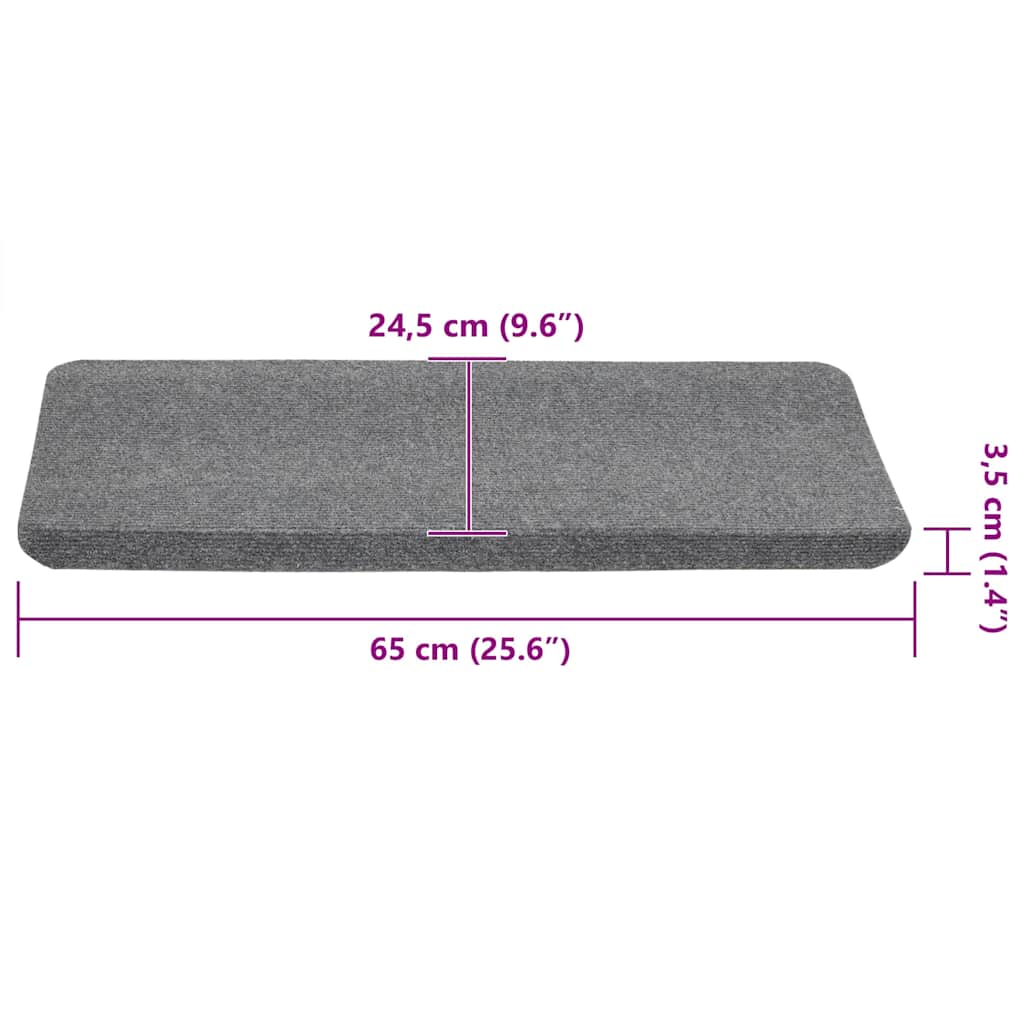 Tapetes de escada autoadesivos 15 pcs 65x24,5x3,5 cm cinzento
