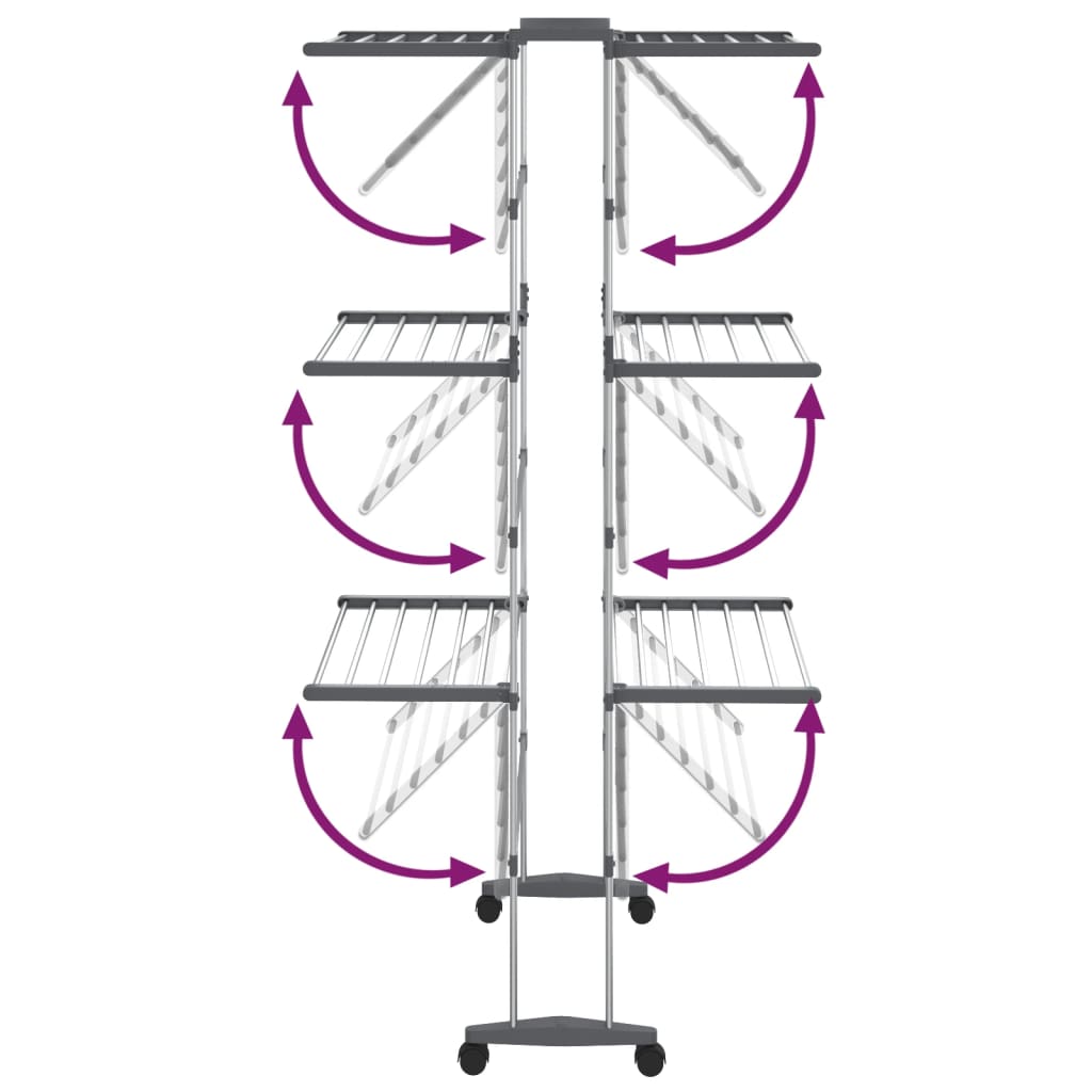 Estendal com 3 prateleiras/rodas 60x70x129 cm prateado