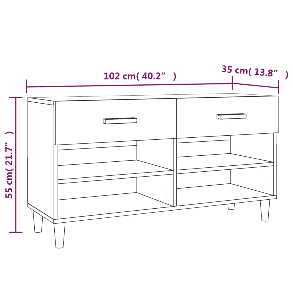 Sapateira 102x35x55 cm derivados de madeira branco brilhante