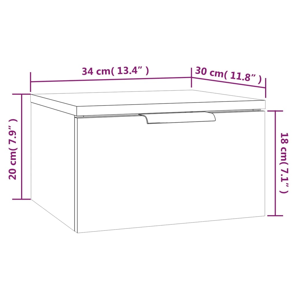 Mesa de cabeceira de parede 34x30x20 cm cor carvalho fumado