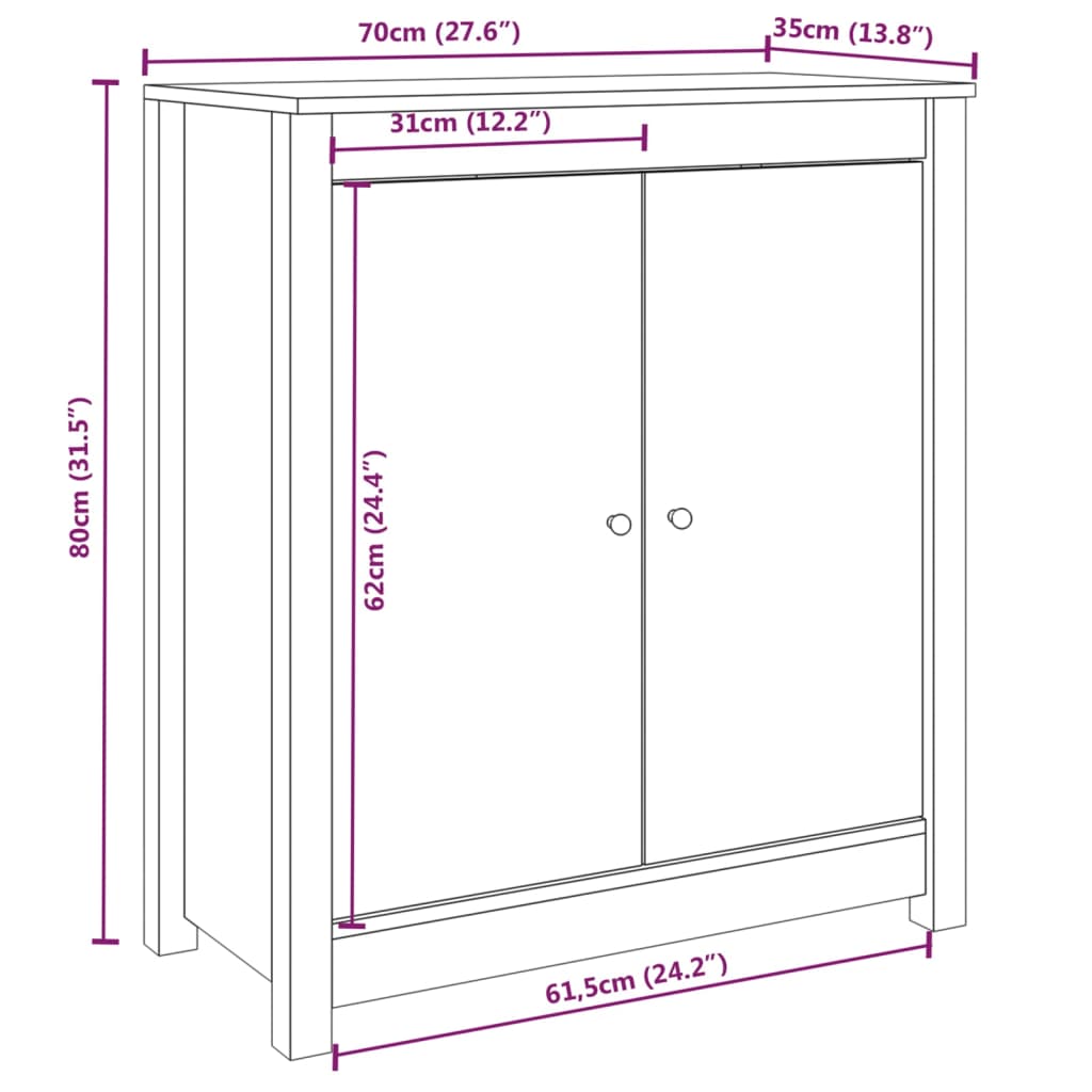 Aparadores 2 pcs 70x35x80 cm madeira de pinho maciça branco