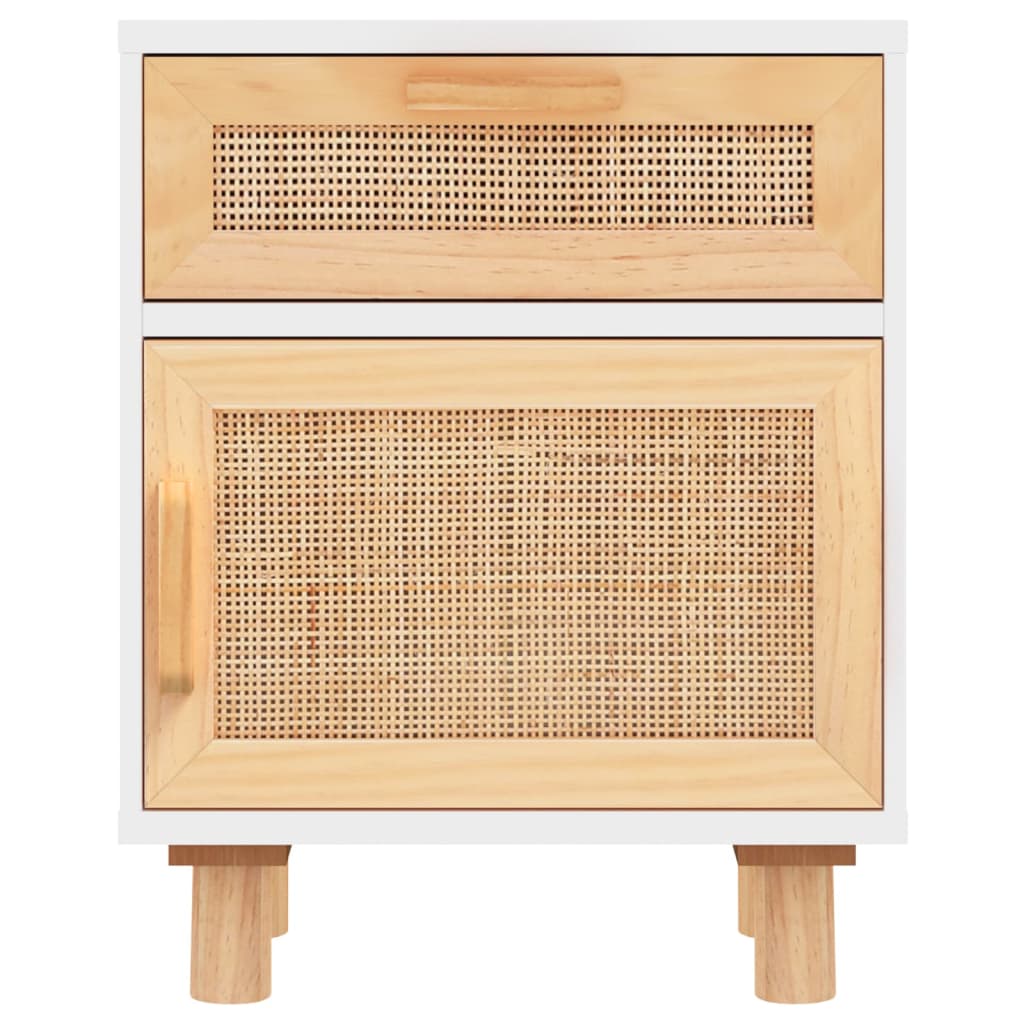 Mesas de cabeceira 2 pcs pinho maciço e vime natural branco