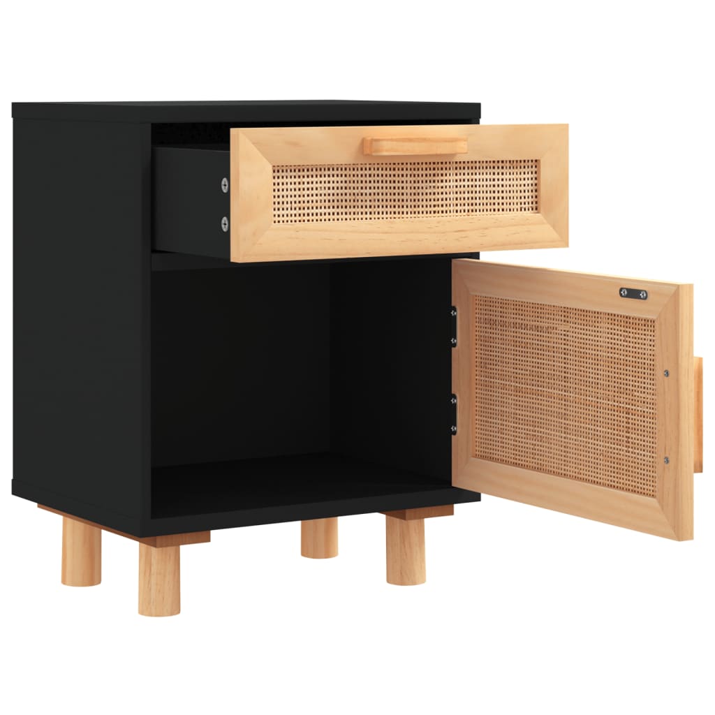 Mesa de cabeceira pinho maciço e vime natural preto