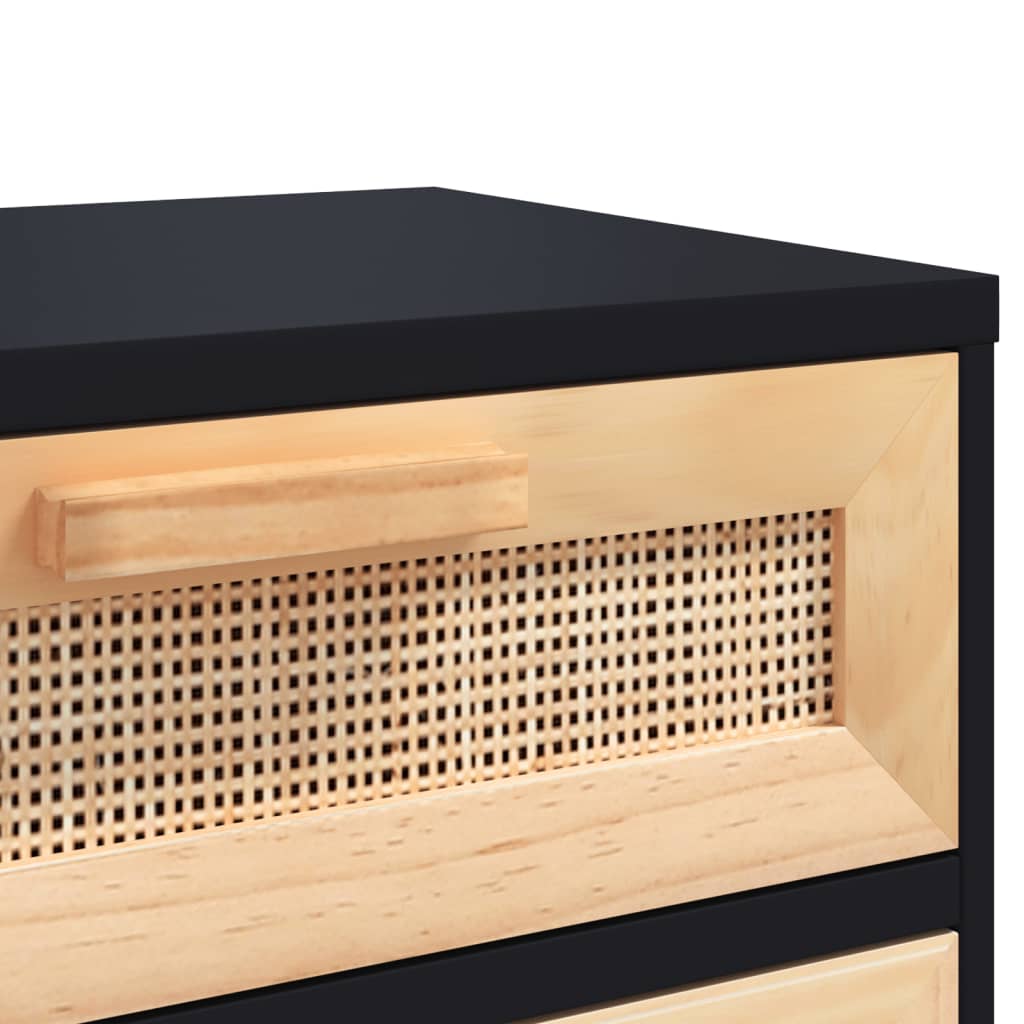 Mesa de cabeceira pinho maciço e vime natural preto