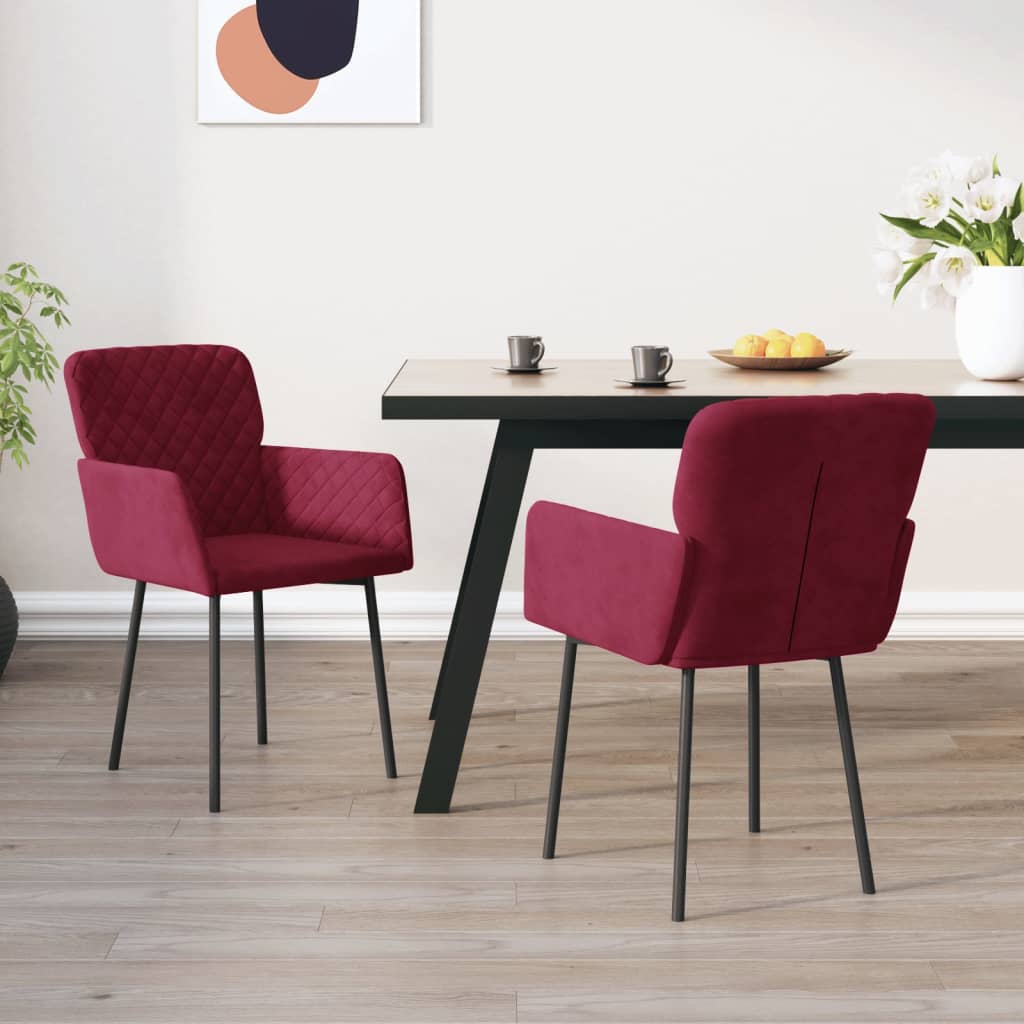 Cadeiras de jantar 2 pcs veludo vermelho tinto