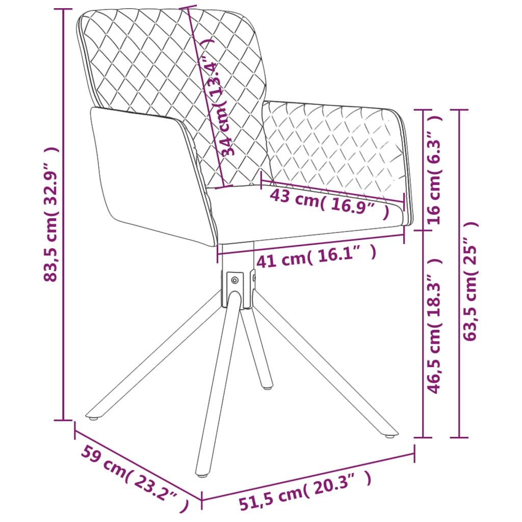 Cadeiras de jantar giratórias 2 pcs veludo cinzento-escuro