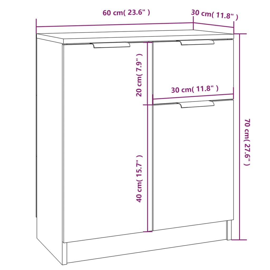 Aparadores 2 pcs 60x30x70 cm derivados de madeira branco