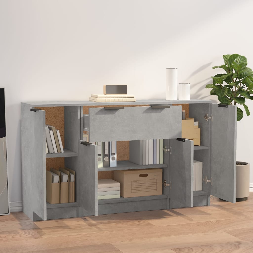 Aparadores 3 pcs derivados de madeira cinzento cimento