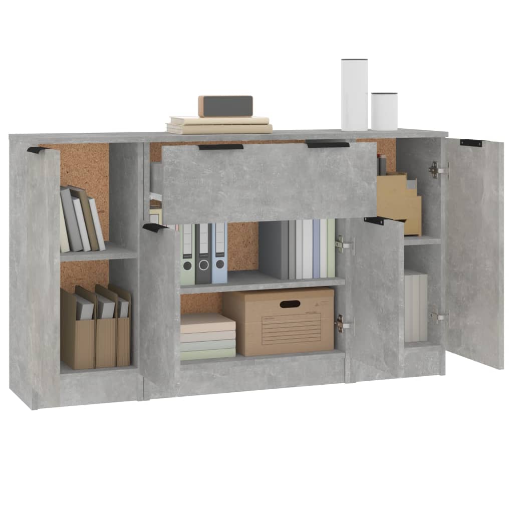 Aparadores 3 pcs derivados de madeira cinzento cimento