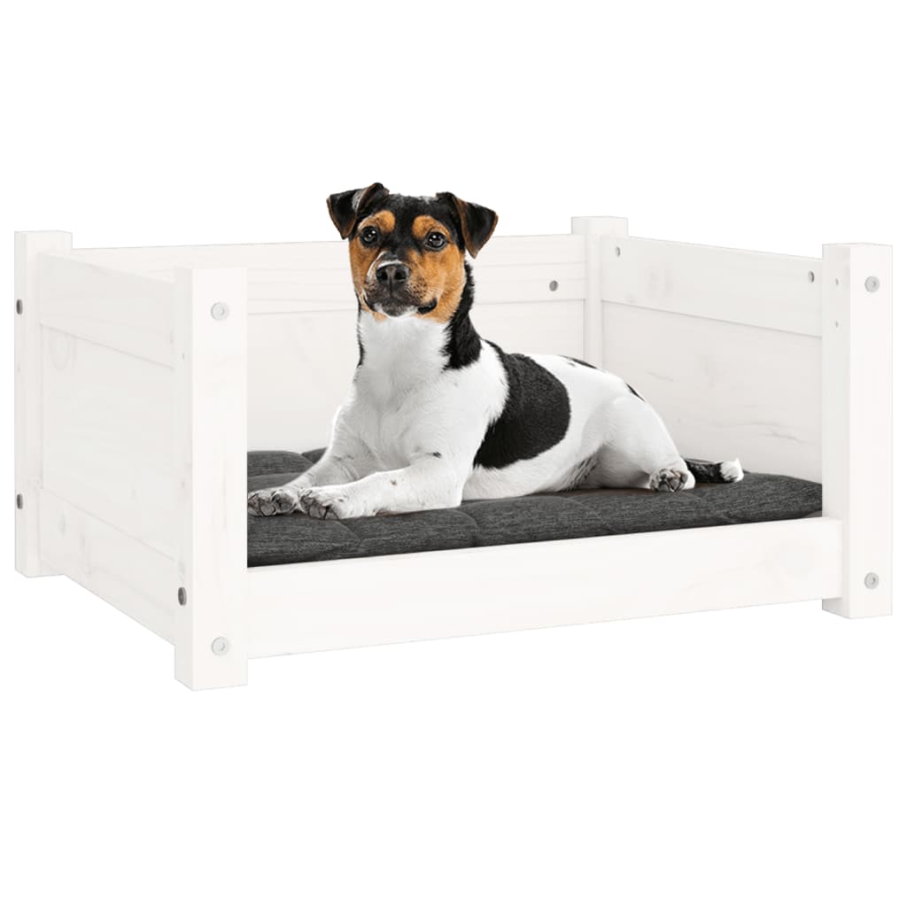 Cama para cães branca 55,5x45,5x28 cm madeira de pinho maciça