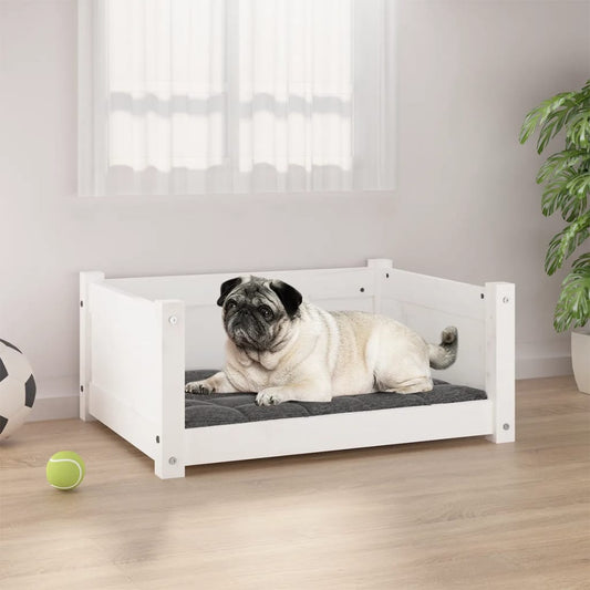 Cama para cães branca 65,5x50,5x28 cm madeira de pinho maciça